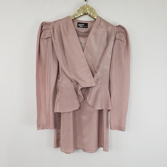 Vintage Dawn Joy Women's Metallic Pink Peplum Skirt Set size 9/10 - Picture 1 of 13